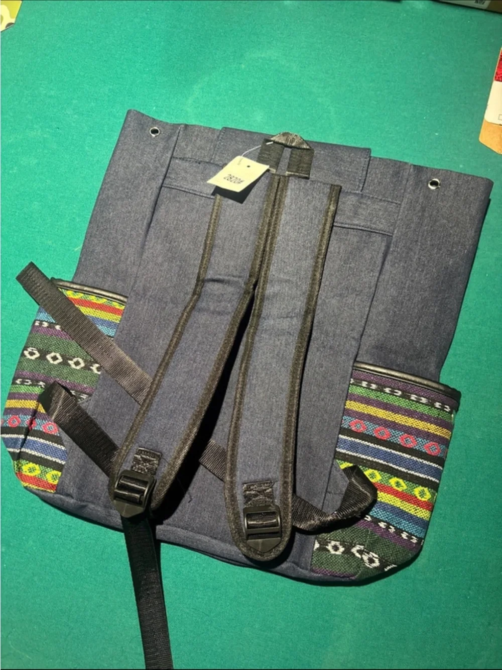 Striped Multicolor Canvas Backpack with Blue Accents